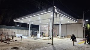 Gas Station Red Aluminum Composite Panel Canopy Project