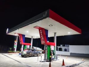 Gas Station Red Aluminum Composite Panel Canopy Project