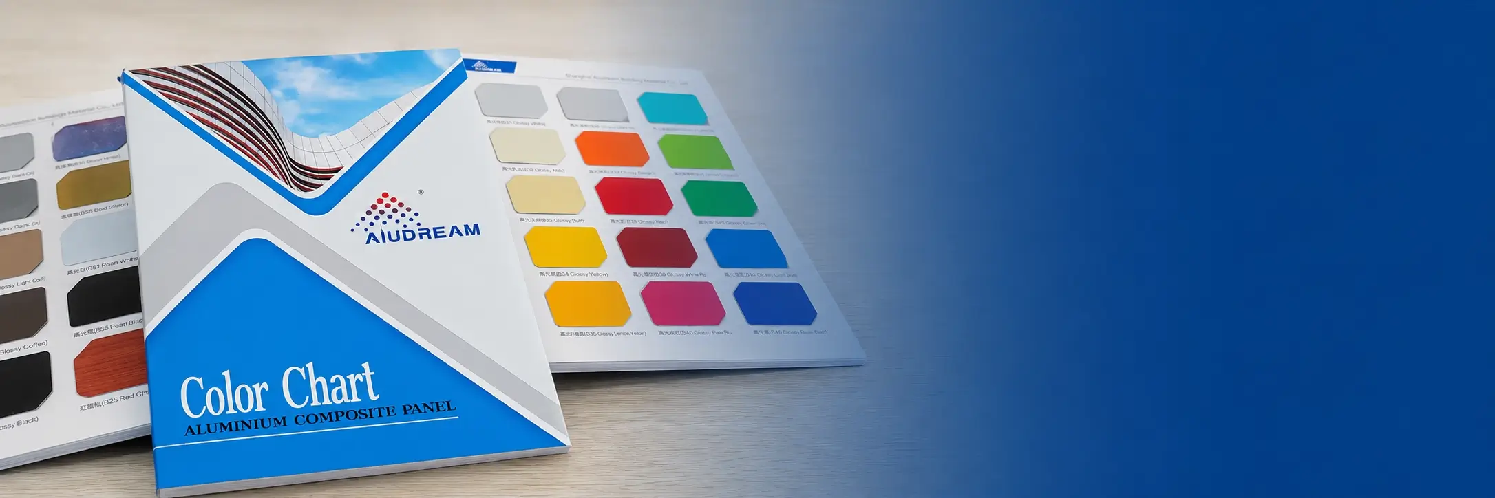 Aludream Aluminum Composite Panel color chart and technical document background